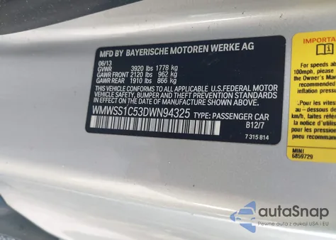 2013 Mini Paceman Cooper z USA, uszkodzony, nr VIN WMWSS1C53DWN94325